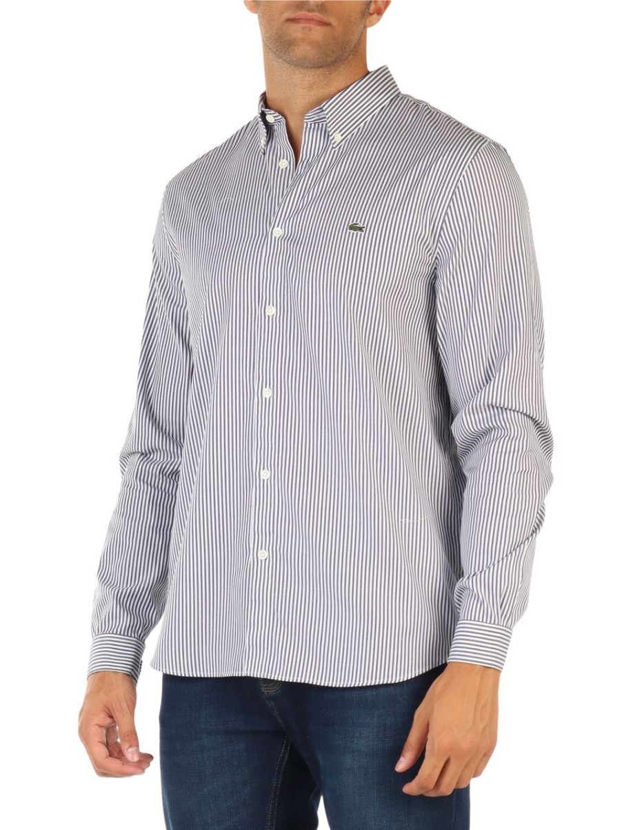 Uomo LACOSTE | Camicia Regular Fit In Cotone Blu