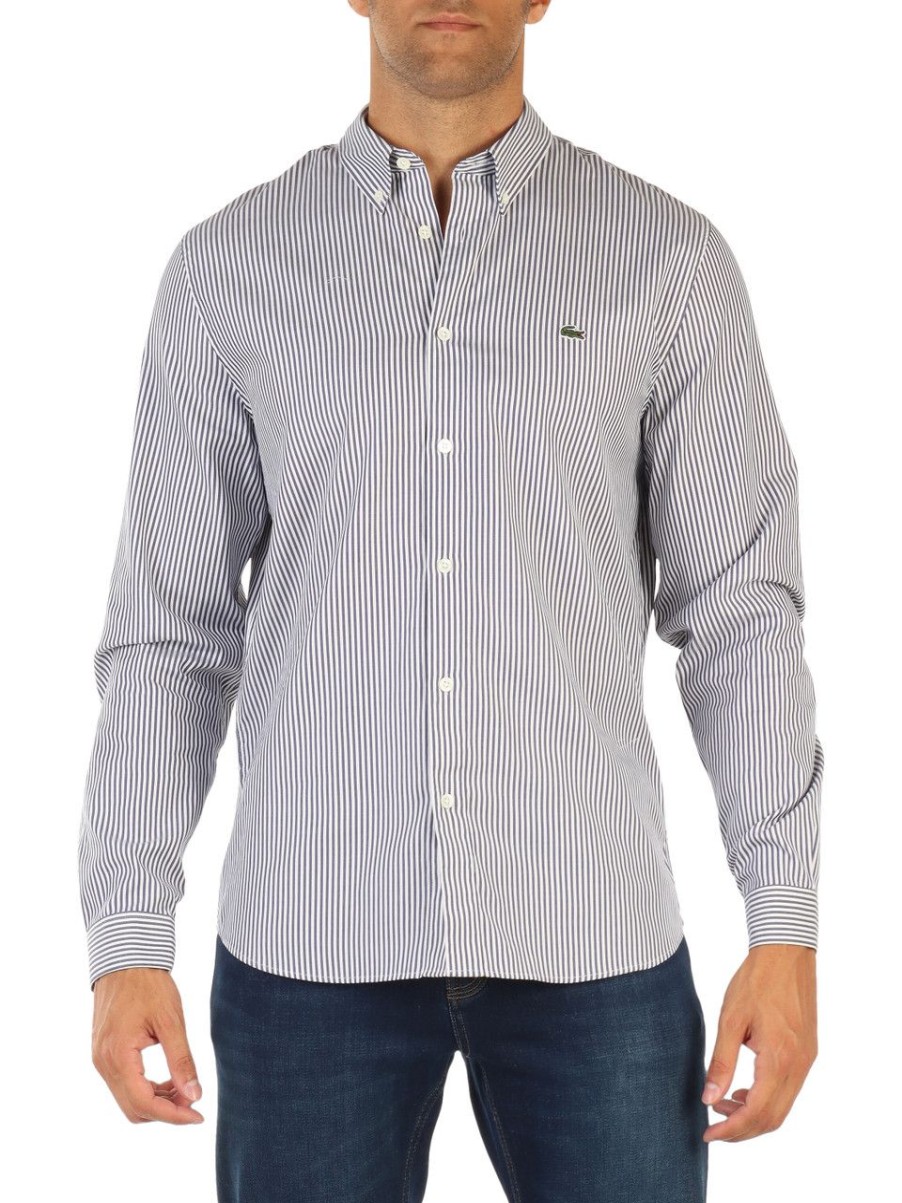 Uomo LACOSTE | Camicia Regular Fit In Cotone Blu