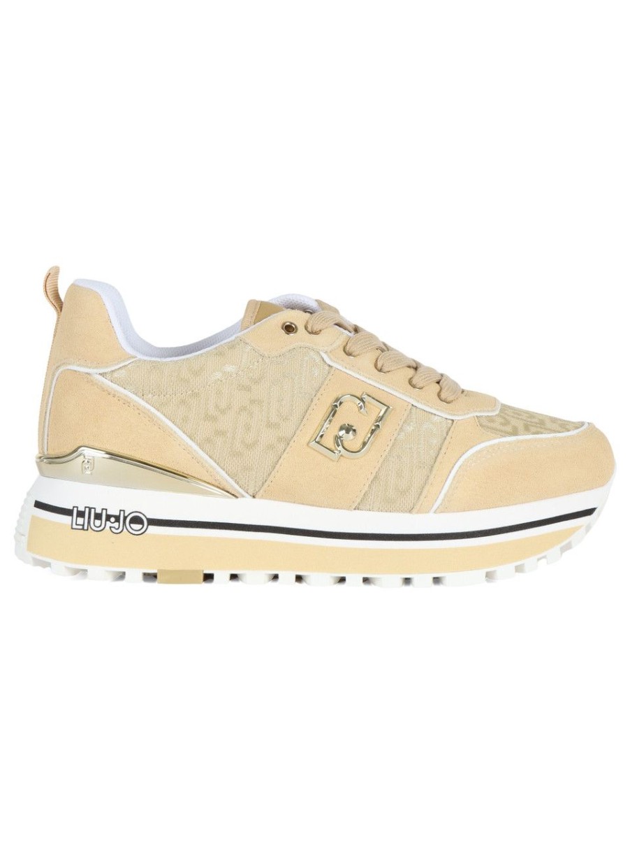 Donna LIU JO | Sneakers Maxi Wonder 71 In Pelle E Tessuto Beige