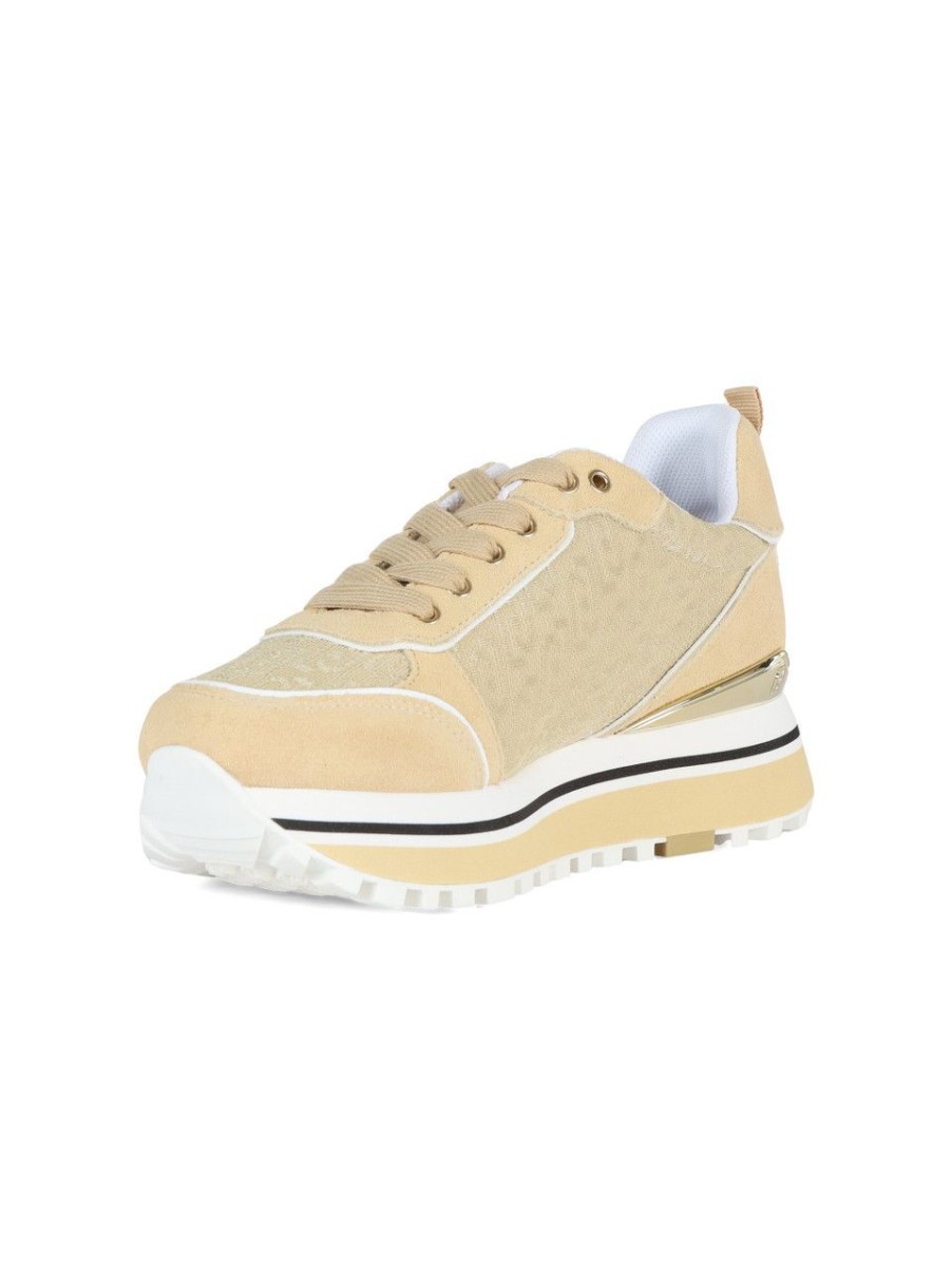 Donna LIU JO | Sneakers Maxi Wonder 71 In Pelle E Tessuto Beige