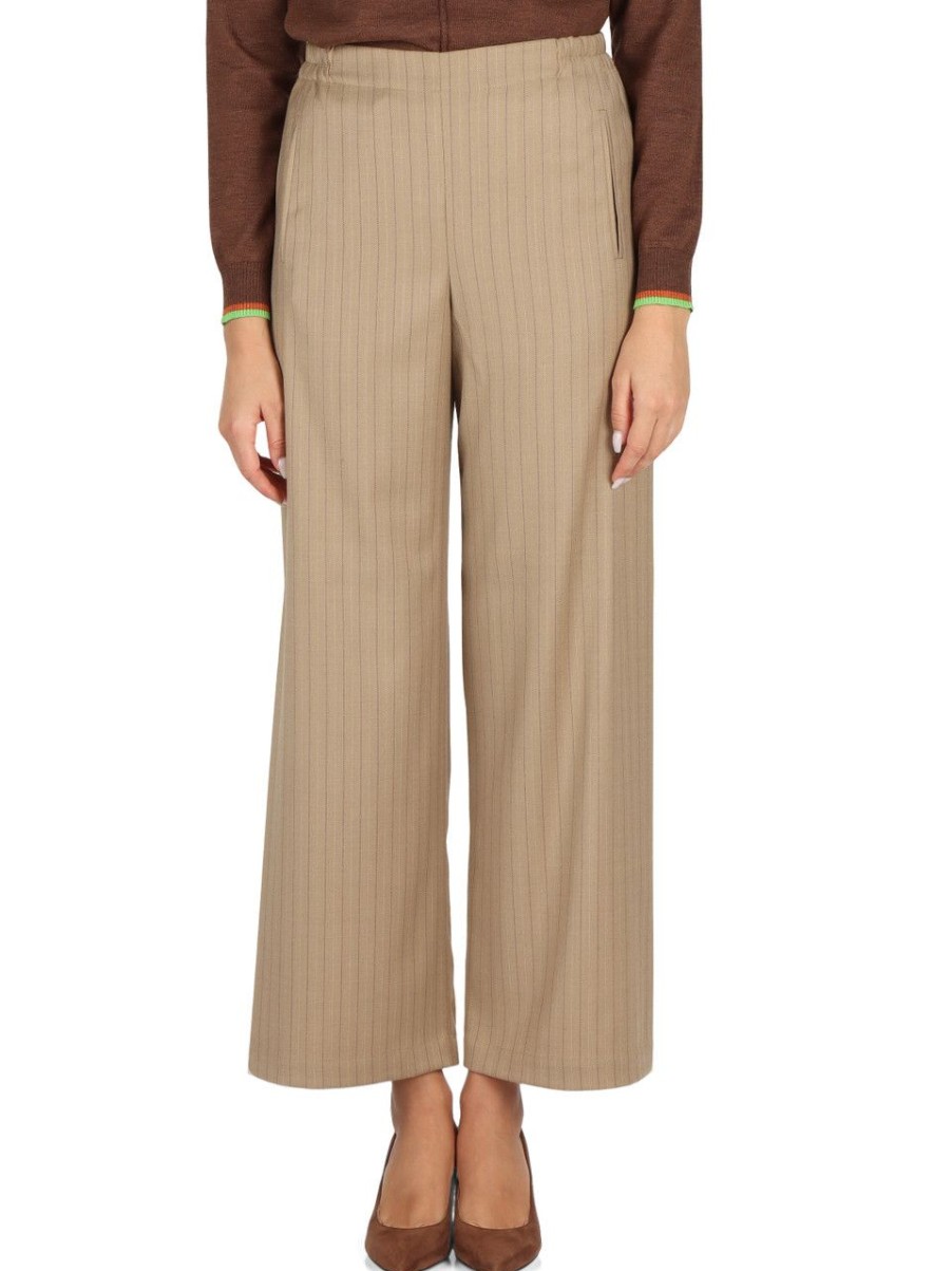 Donna NIÙ | Pantalone Gamba Larga In Misto Viscosa E Lana Vergine Beige