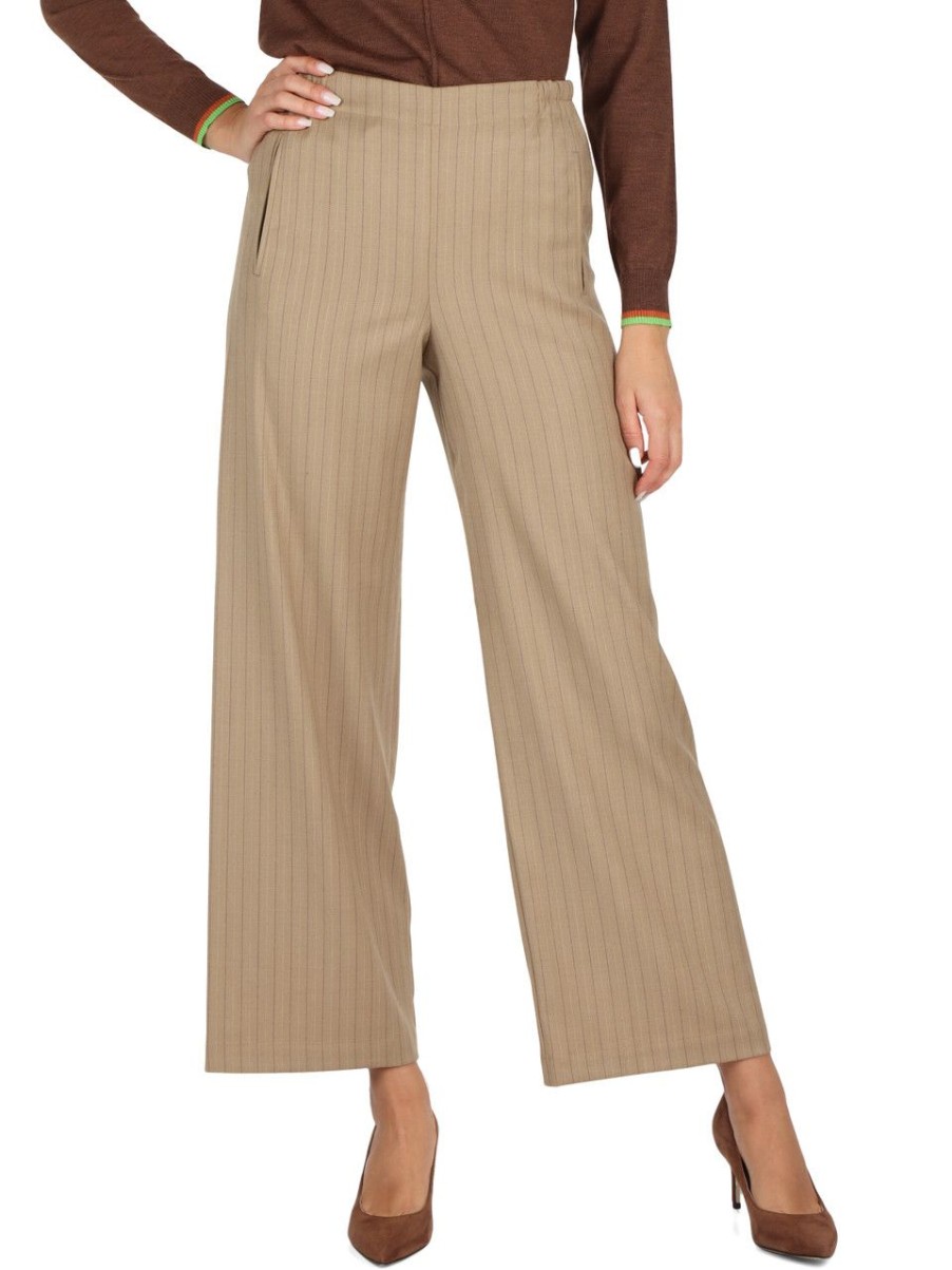 Donna NIÙ | Pantalone Gamba Larga In Misto Viscosa E Lana Vergine Beige