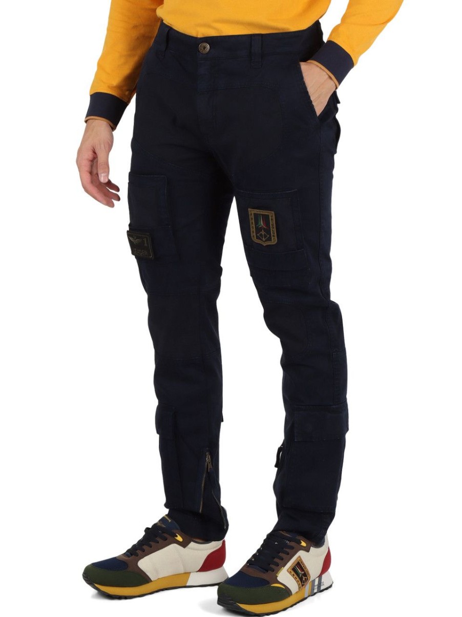 Uomo AERONAUTICA MILITARE | Pantalone Cargo Regular Fit In Cotone Stretch Blu Scuro