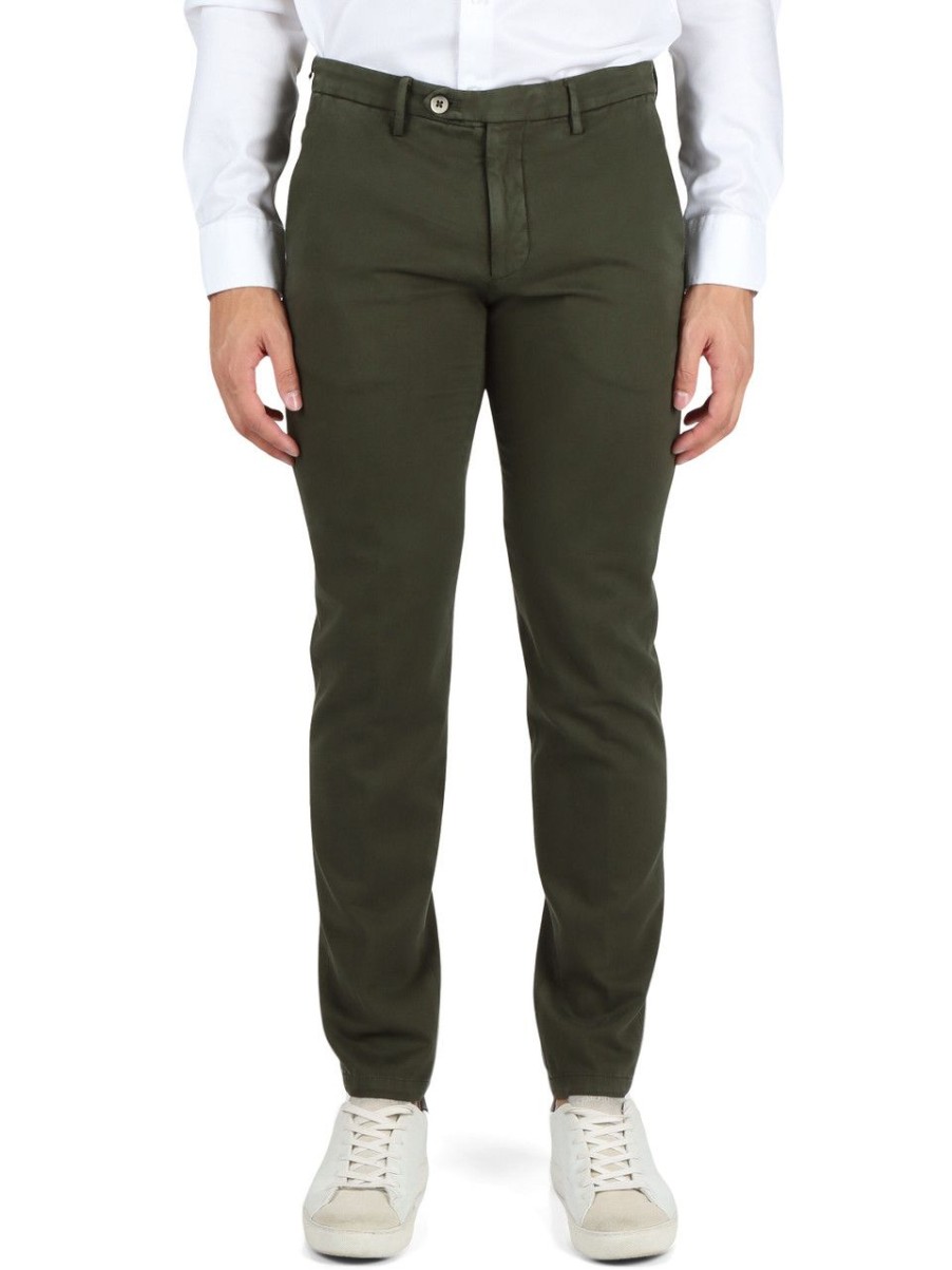 Uomo MICHAEL COAL | Pantalone Mc-Brad Slim Fit In Misto Cotone Verde Scuro