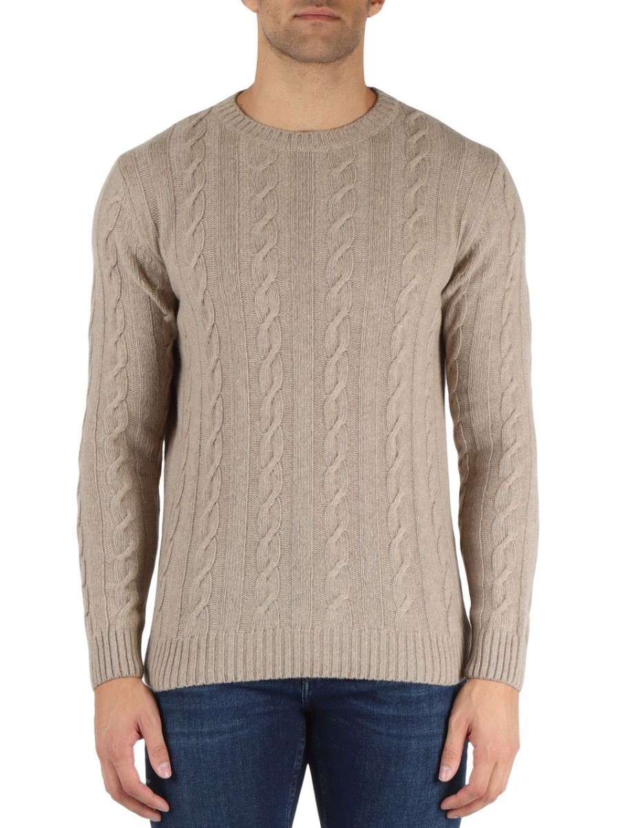 Uomo REFABRICS | Maglia Girocollo A Trecce In Cashmere Beige