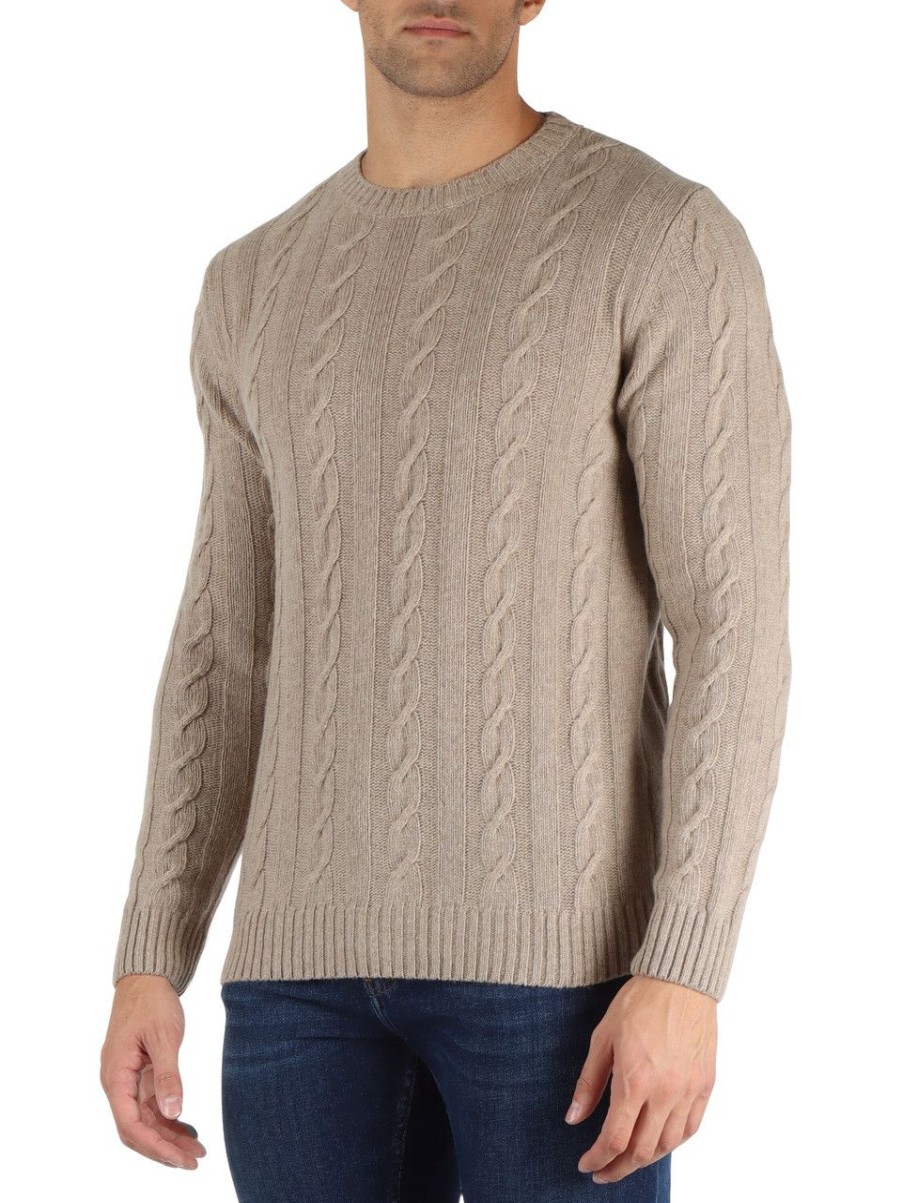 Uomo REFABRICS | Maglia Girocollo A Trecce In Cashmere Beige