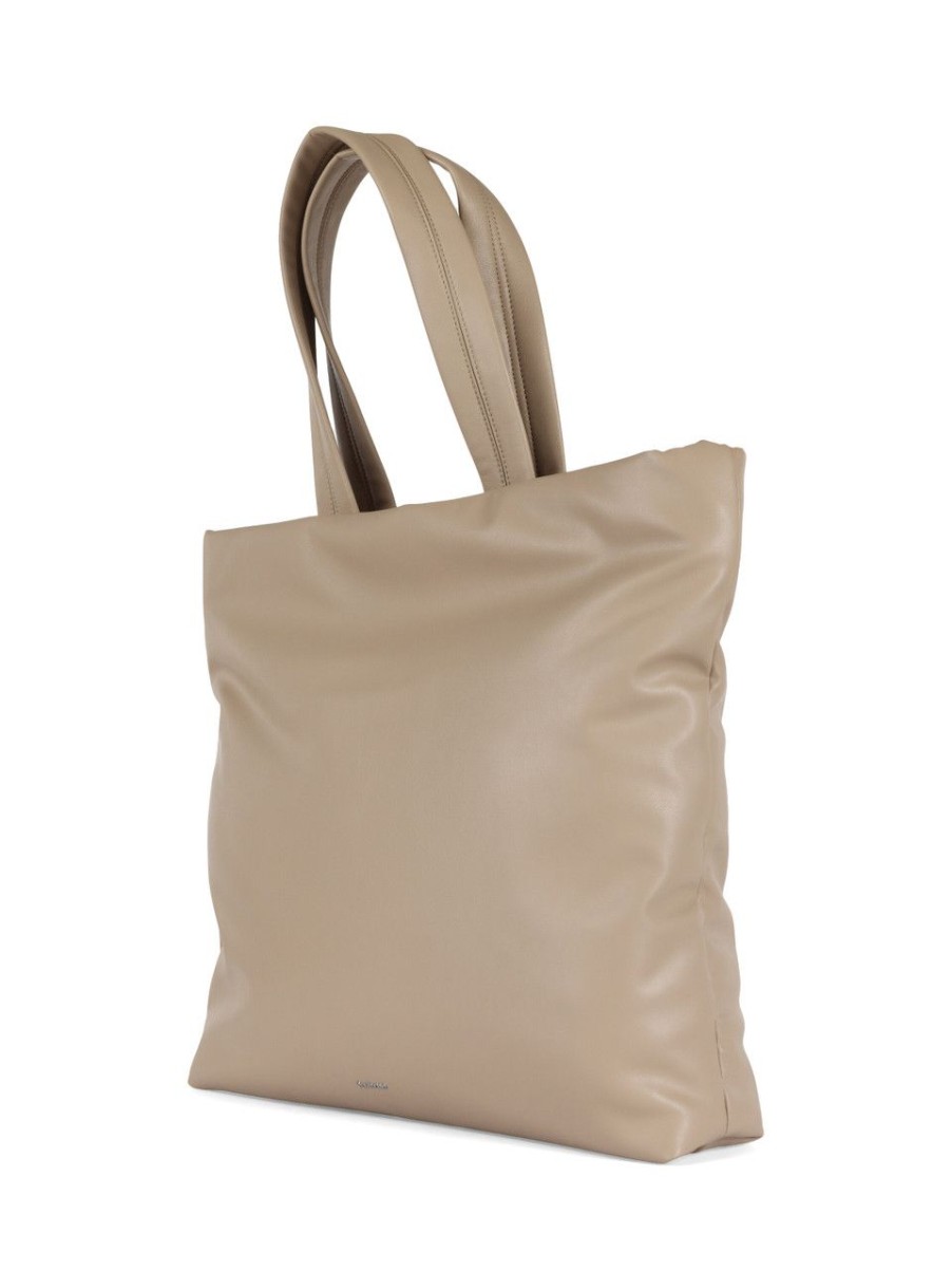 Donna CALVIN KLEIN | Borsa Maxi Tote Soft Con Scritta Logo Frontale Beige