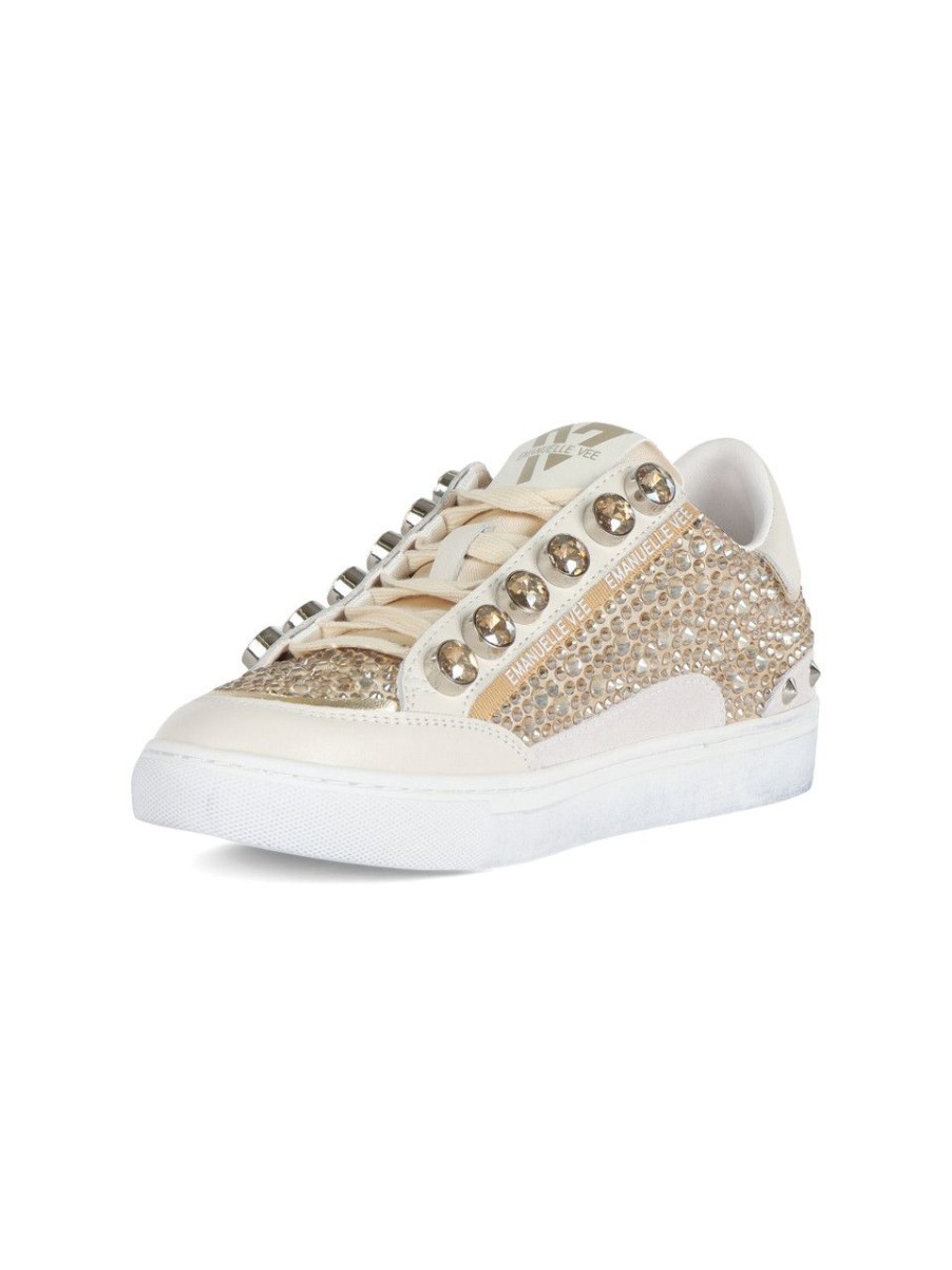 Donna EMANUELLE VEE | Sneakers In Pelle E Tessuto Con Strass Oro