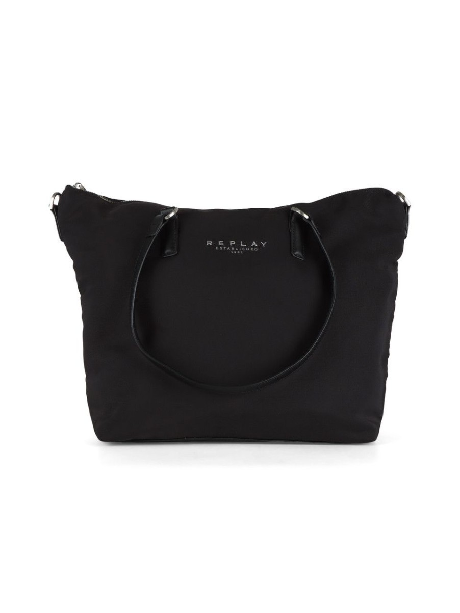 Donna REPLAY | Borsa Shopping Con Scritta Logo Frontale Nero