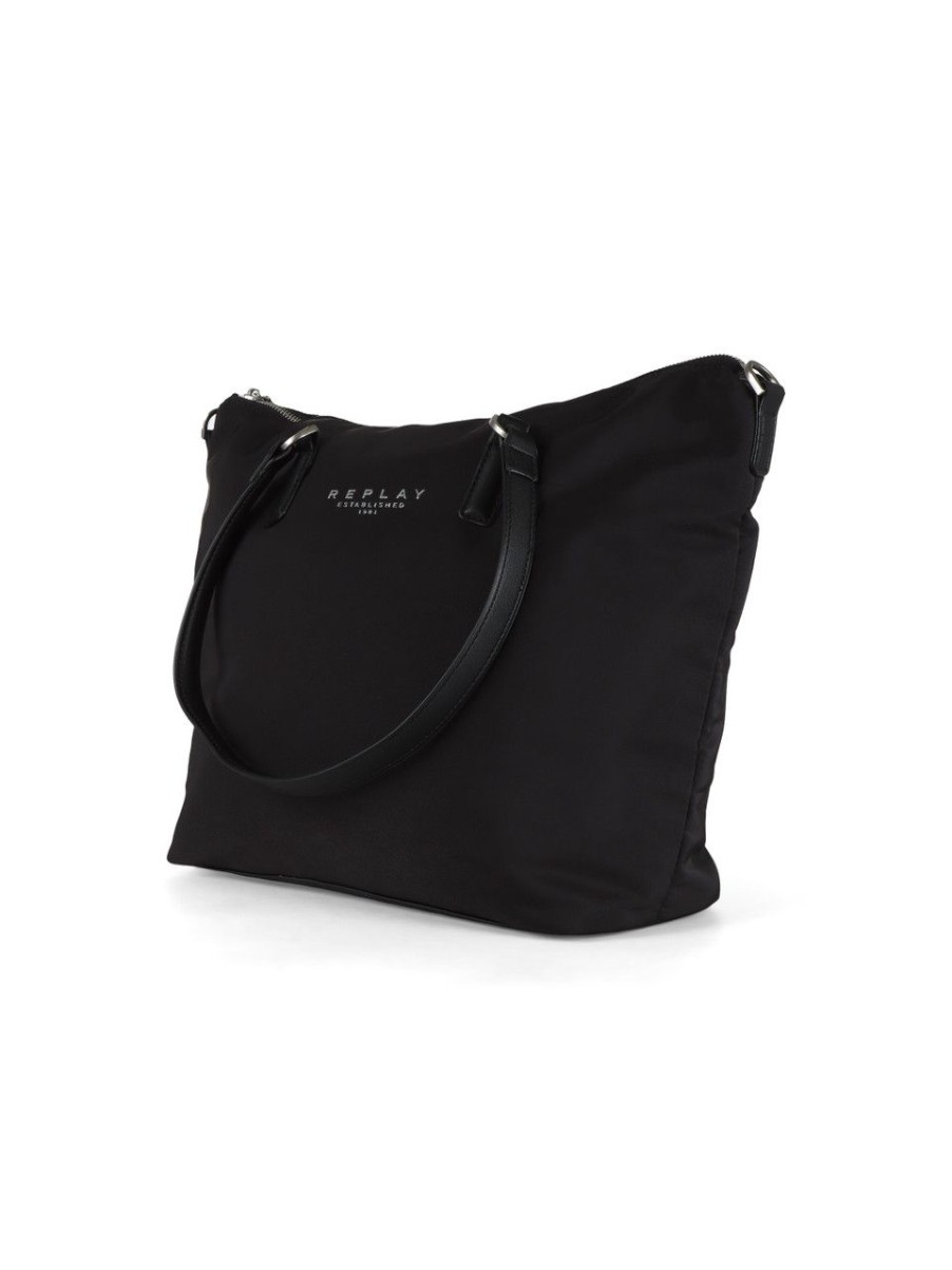 Donna REPLAY | Borsa Shopping Con Scritta Logo Frontale Nero