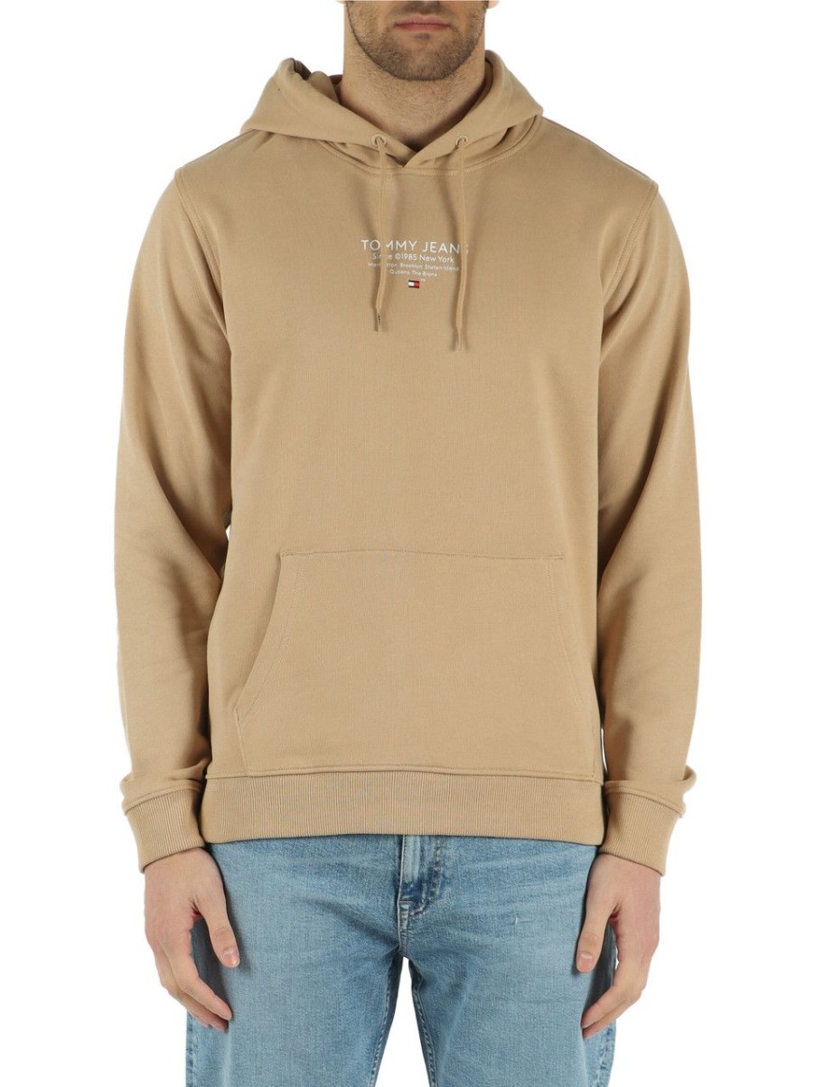 Uomo TOMMY JEANS | Felpa Con Cappuccio In Cotone Garzato Beige