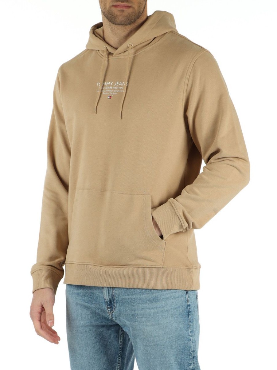 Uomo TOMMY JEANS | Felpa Con Cappuccio In Cotone Garzato Beige