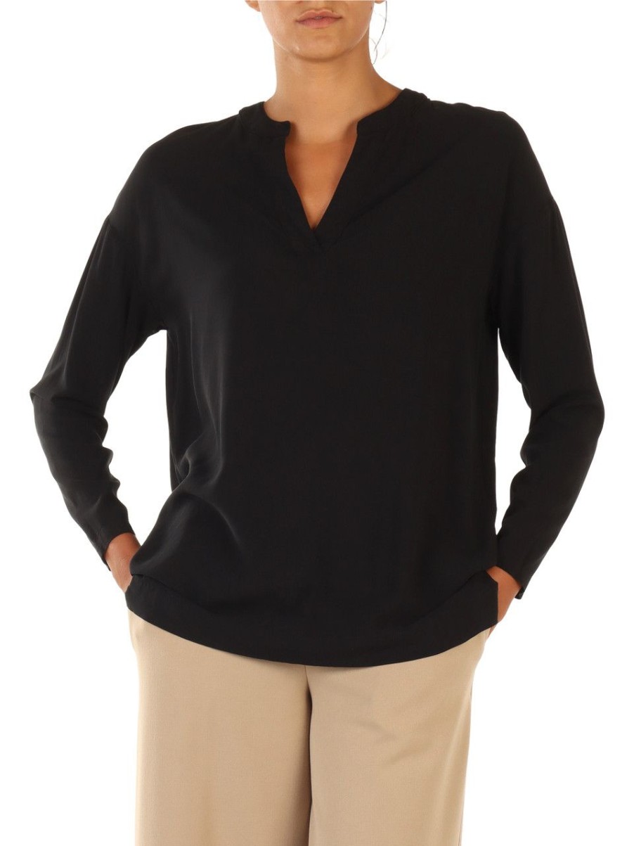 Donna ALESSIA SANTI | Blusa In Viscosa Con Collo A V Nero