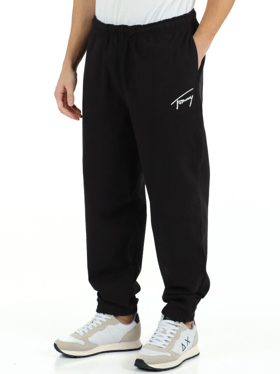 Uomo TOMMY JEANS | Pantaloni Sportivi In Cotone Garzato Nero