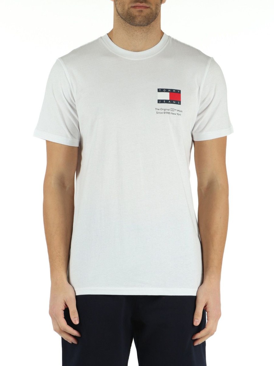 Uomo TOMMY JEANS | T-Shirt In Cotone Con Stampa Logo Frontale Bianco