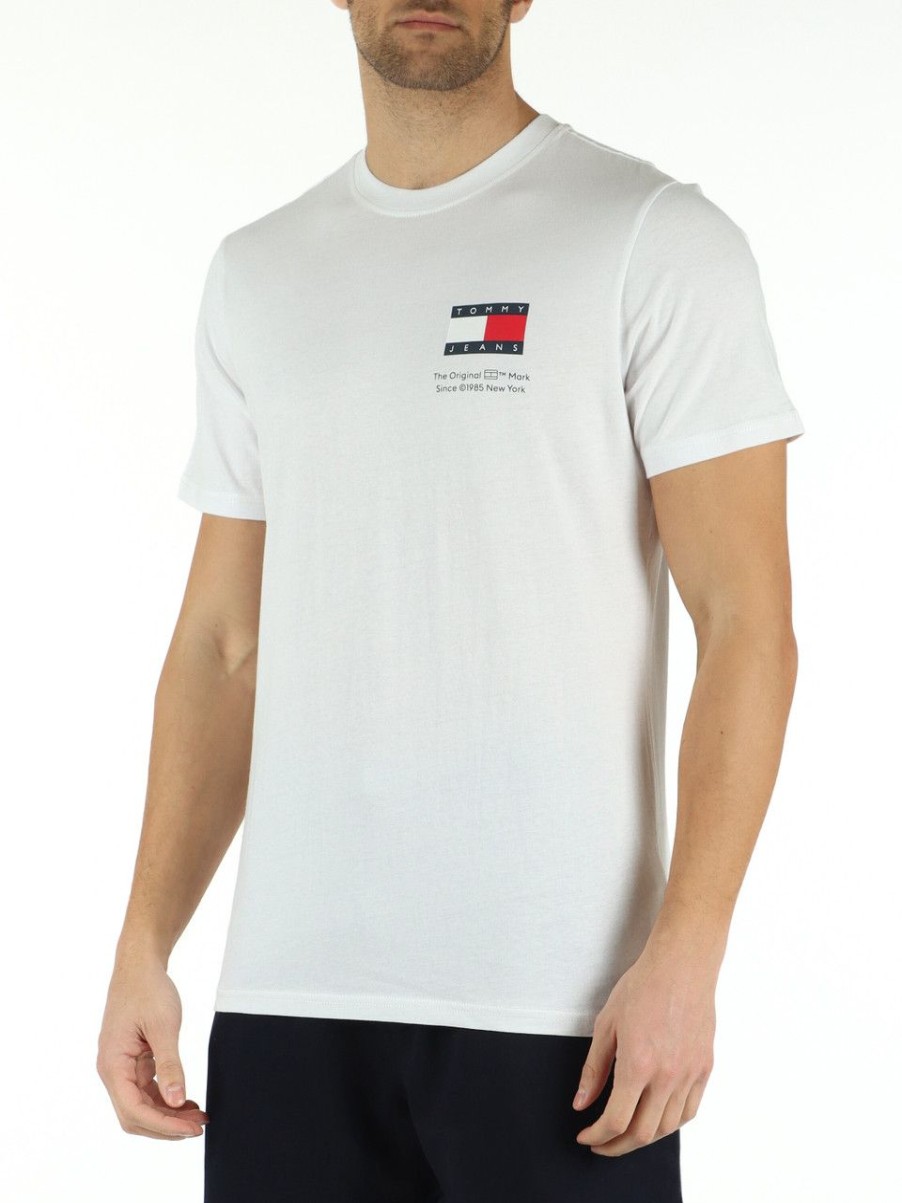 Uomo TOMMY JEANS | T-Shirt In Cotone Con Stampa Logo Frontale Bianco