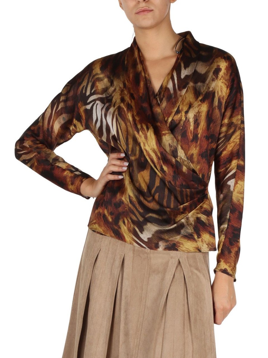 Donna MARCIANO GUESS | Blusa Stampata Con Drappeggio Animalier