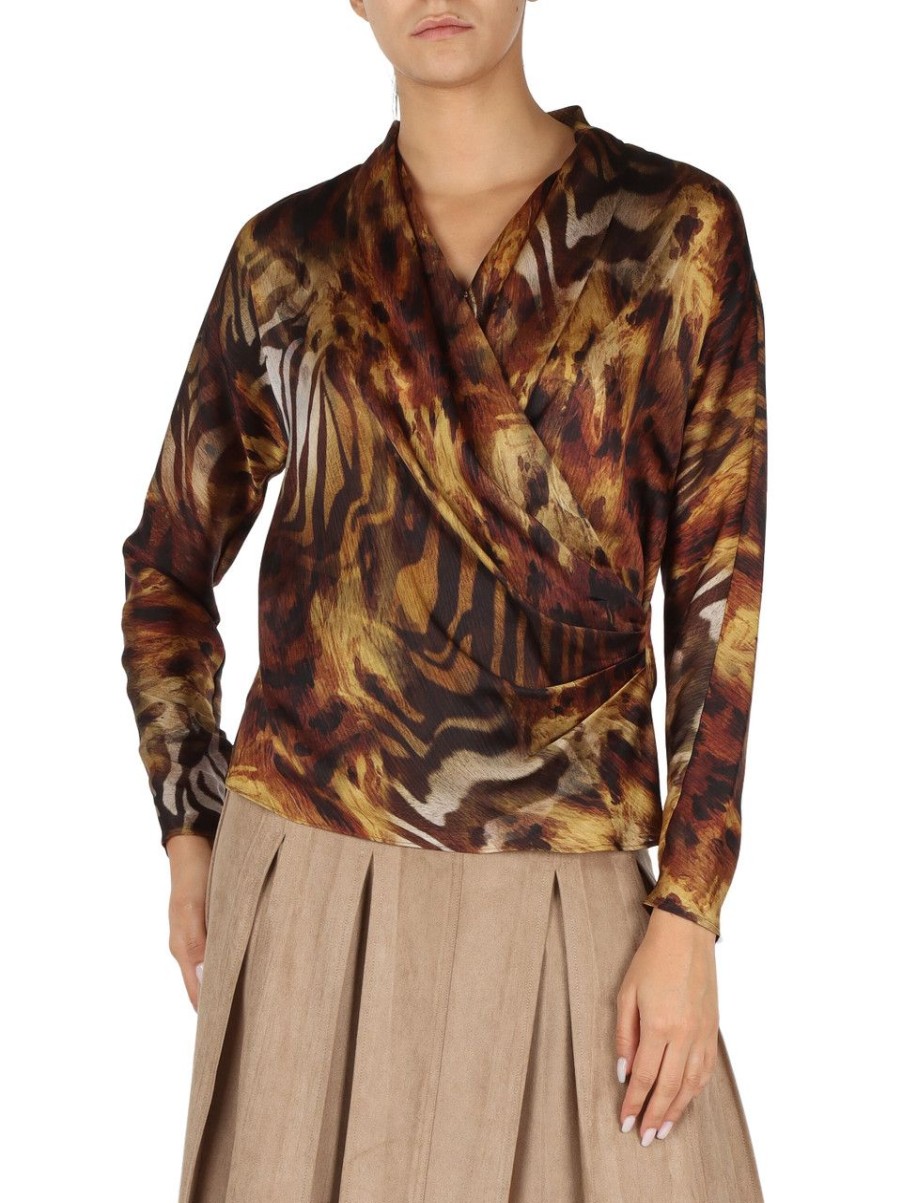 Donna MARCIANO GUESS | Blusa Stampata Con Drappeggio Animalier