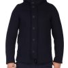 Uomo FRED MELLO | Cappotto In Maglia Con Cappuccio E Placca Logo Blu Scuro