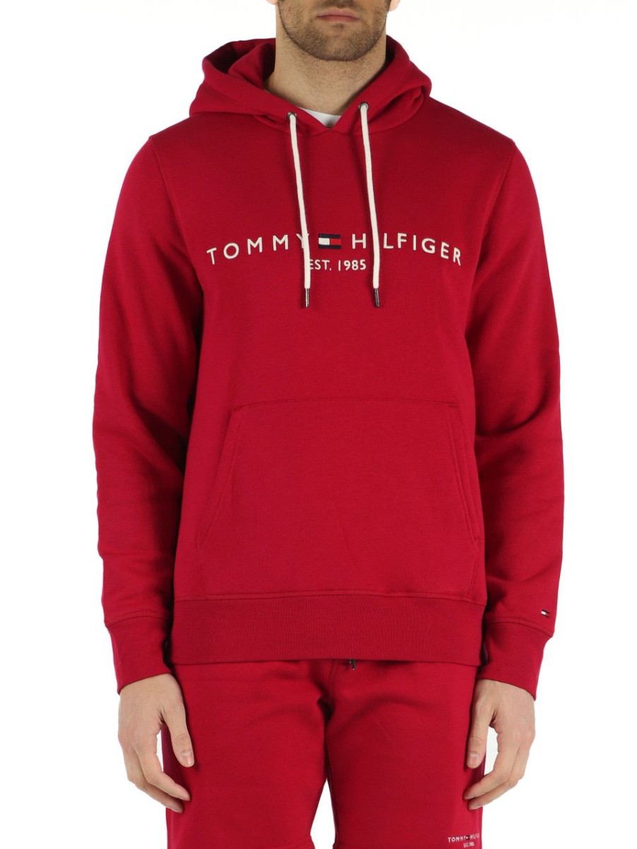 Uomo TOMMY HILFIGER | Felpa Con Cappuccio In Misto Cotone Con Ricamo Logo Rosso Scuro