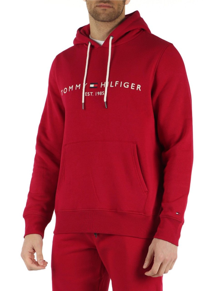 Uomo TOMMY HILFIGER | Felpa Con Cappuccio In Misto Cotone Con Ricamo Logo Rosso Scuro