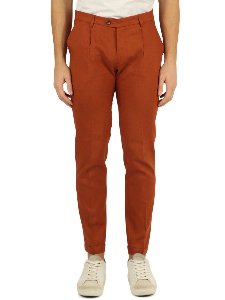 Uomo QB24 | Pantalone In Lino E Viscosa Bevispant Ruggine