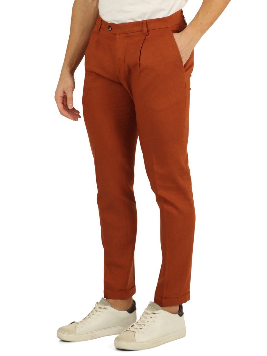 Uomo QB24 | Pantalone In Lino E Viscosa Bevispant Ruggine