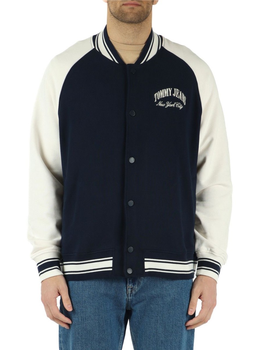 Uomo TOMMY JEANS | Felpa Bomber In Cotone Garzato Blu