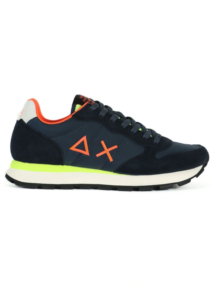 Uomo SUN68 | Sneakers In Pelle E Tessuto Tom Fluo Blu