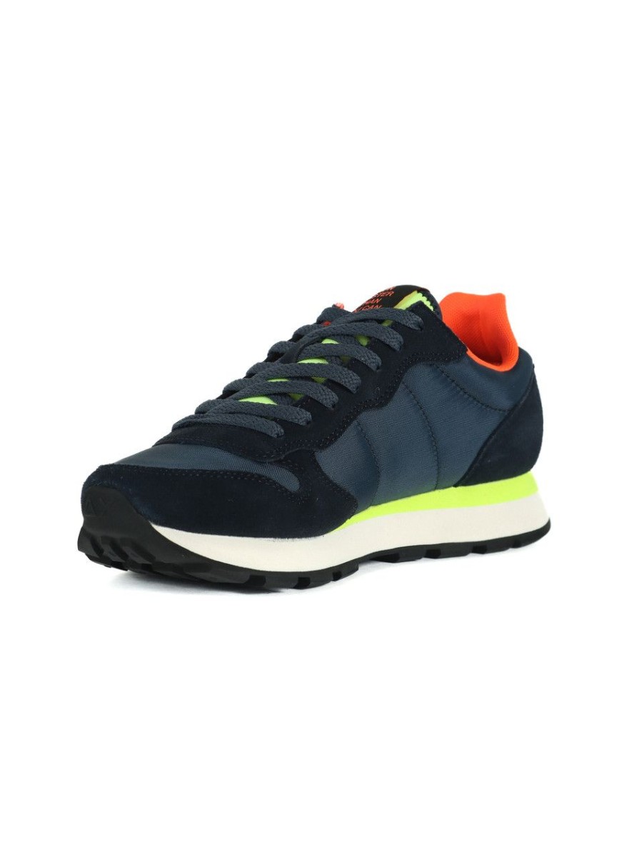 Uomo SUN68 | Sneakers In Pelle E Tessuto Tom Fluo Blu