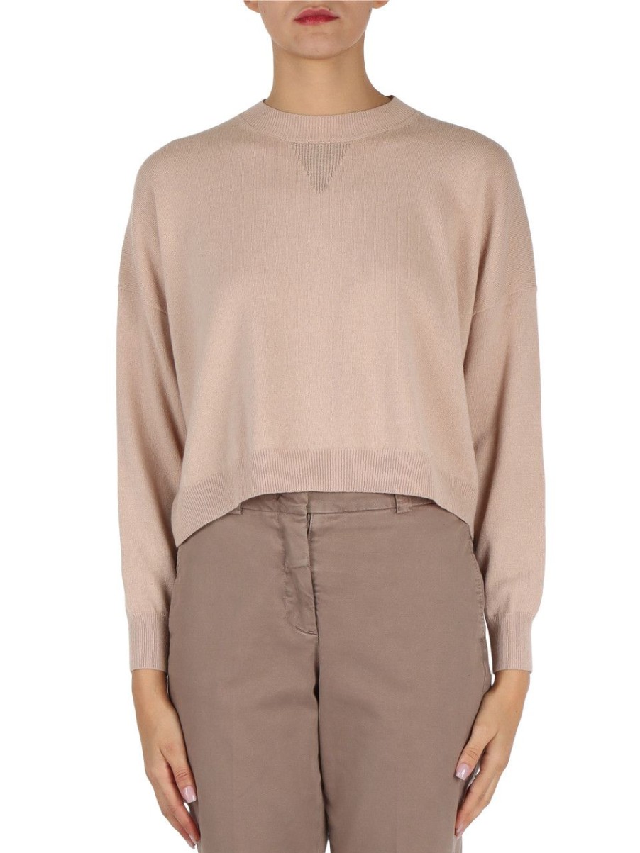 Donna PESERICO | Maglia Girocollo In Lana - Seta E Cashmere Beige