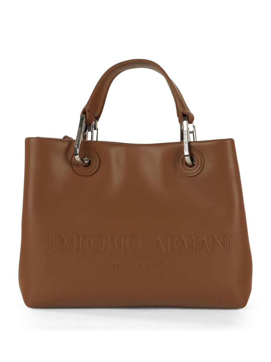 Donna EMPORIO ARMANI | Borsa A Mano Media Con Scritta Logo A Rilievo Cuoio