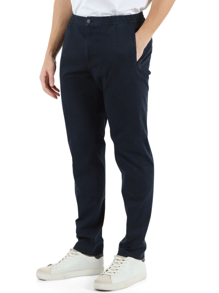 Uomo TOMMY HILFIGER | Pantalone In Cotone Stretch Harlem Relaxed Tapered Fit Blu Scuro