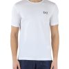 Uomo EA7 | T-Shirt In Cotone Stretch Con Stampa Logo Gommata Bianco