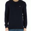 Uomo TOMMY JEANS | Maglia Girocollo In Cotone Con Ricamo Logo Frontale Blu Scuro