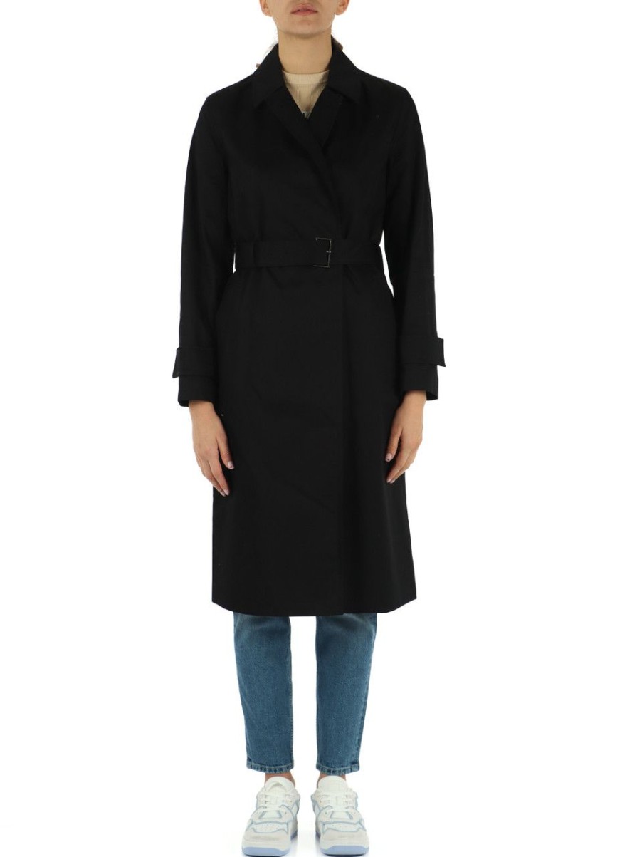 Donna CALVIN KLEIN | Trench In Cotone Con Placca Logo Sul Retro Nero