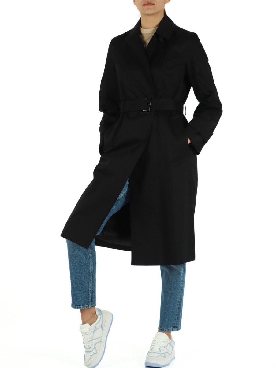 Donna CALVIN KLEIN | Trench In Cotone Con Placca Logo Sul Retro Nero