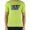 Uomo EA7 | T-Shirt In Cotone Con Stampa Logo Frontale Verde Chiaro