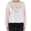 Donna EMPORIO ARMANI | Felpa In Misto Cotone Con Ricamo Logo Frontale Rosa Chiaro