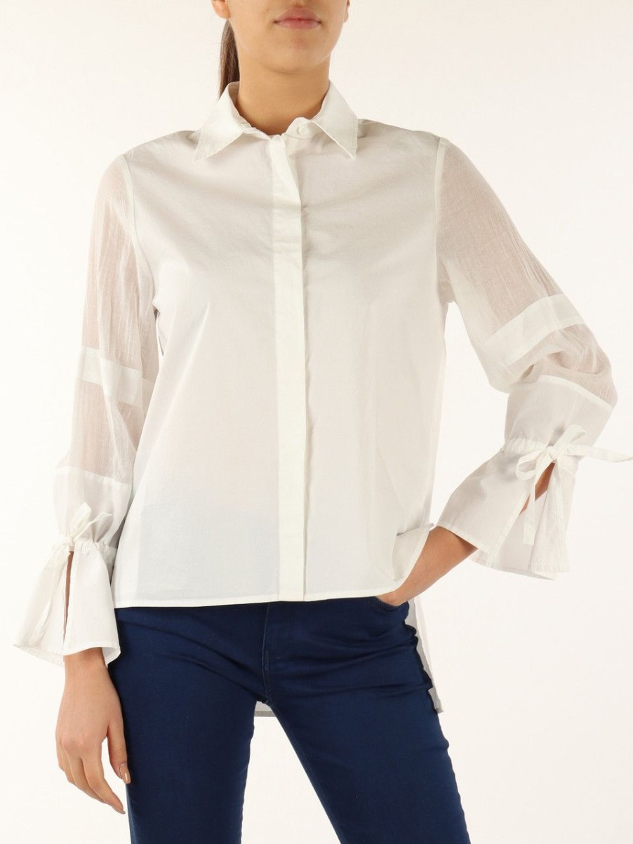 Donna TRUSSARDI | Camicia In Popeline Con Coulisse Ai Polsi Bianco