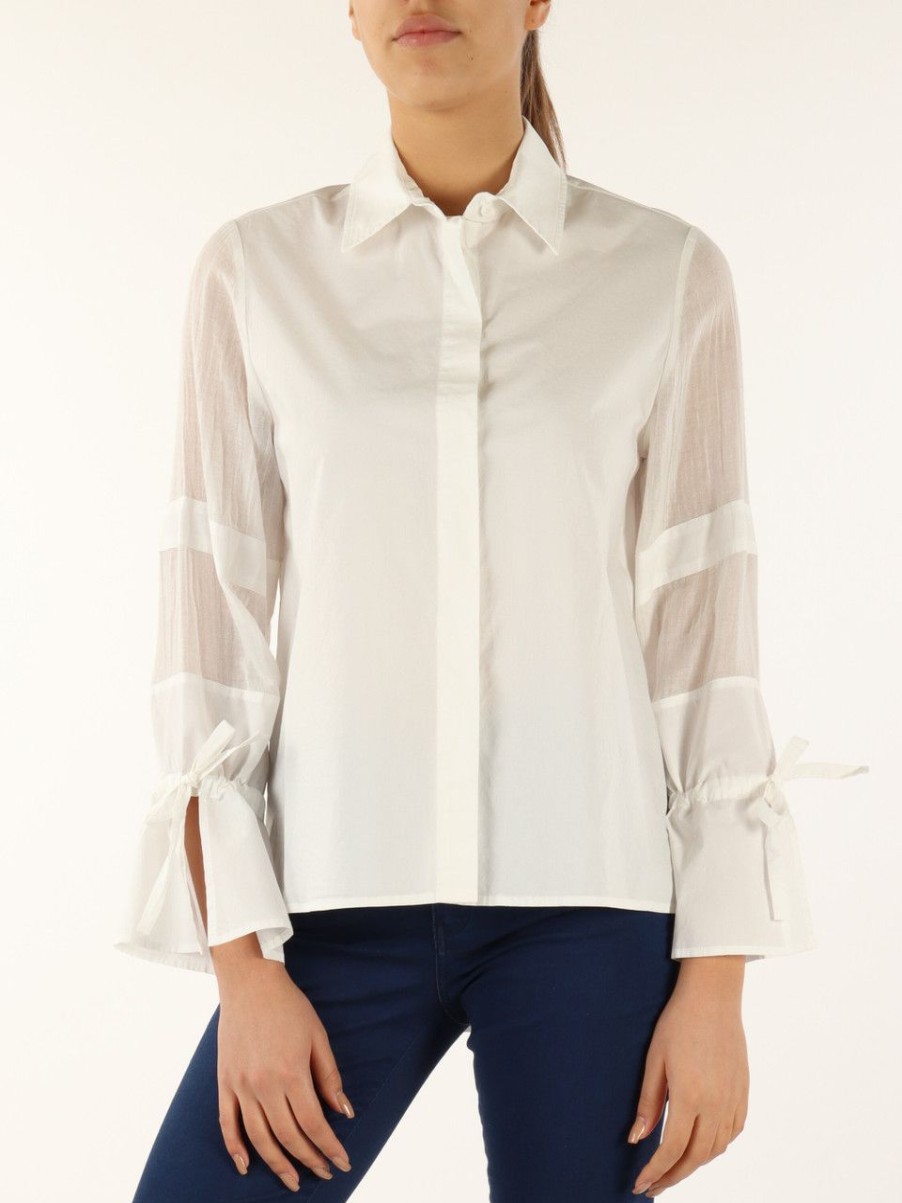 Donna TRUSSARDI | Camicia In Popeline Con Coulisse Ai Polsi Bianco