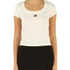 Donna TOMMY JEANS | T-Shirt A Costine In Cotone Stretch Bianco