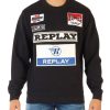 Uomo REPLAY | Felpa In Cotone Garzato Con Patch Logo Nero