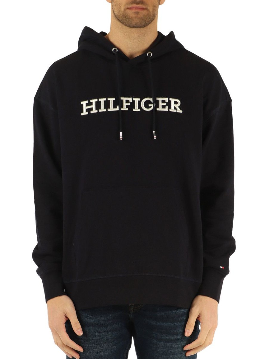 Uomo TOMMY HILFIGER | Felpa Con Cappuccio In Cotone Garzato Archive Fit Blu Scuro