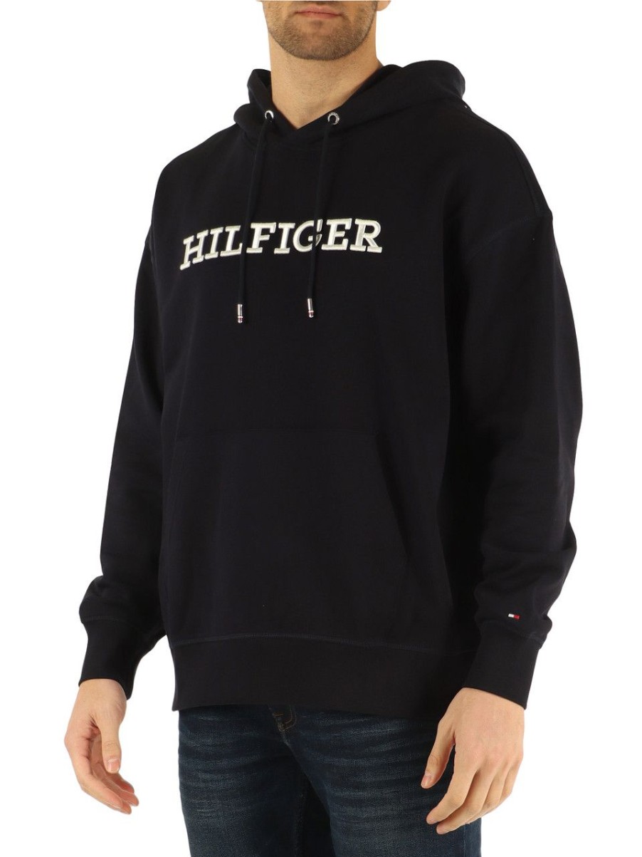 Uomo TOMMY HILFIGER | Felpa Con Cappuccio In Cotone Garzato Archive Fit Blu Scuro