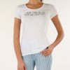 Donna GUESS | T-Shirt In Cotone Stretch Con Logo In Strass Bianco