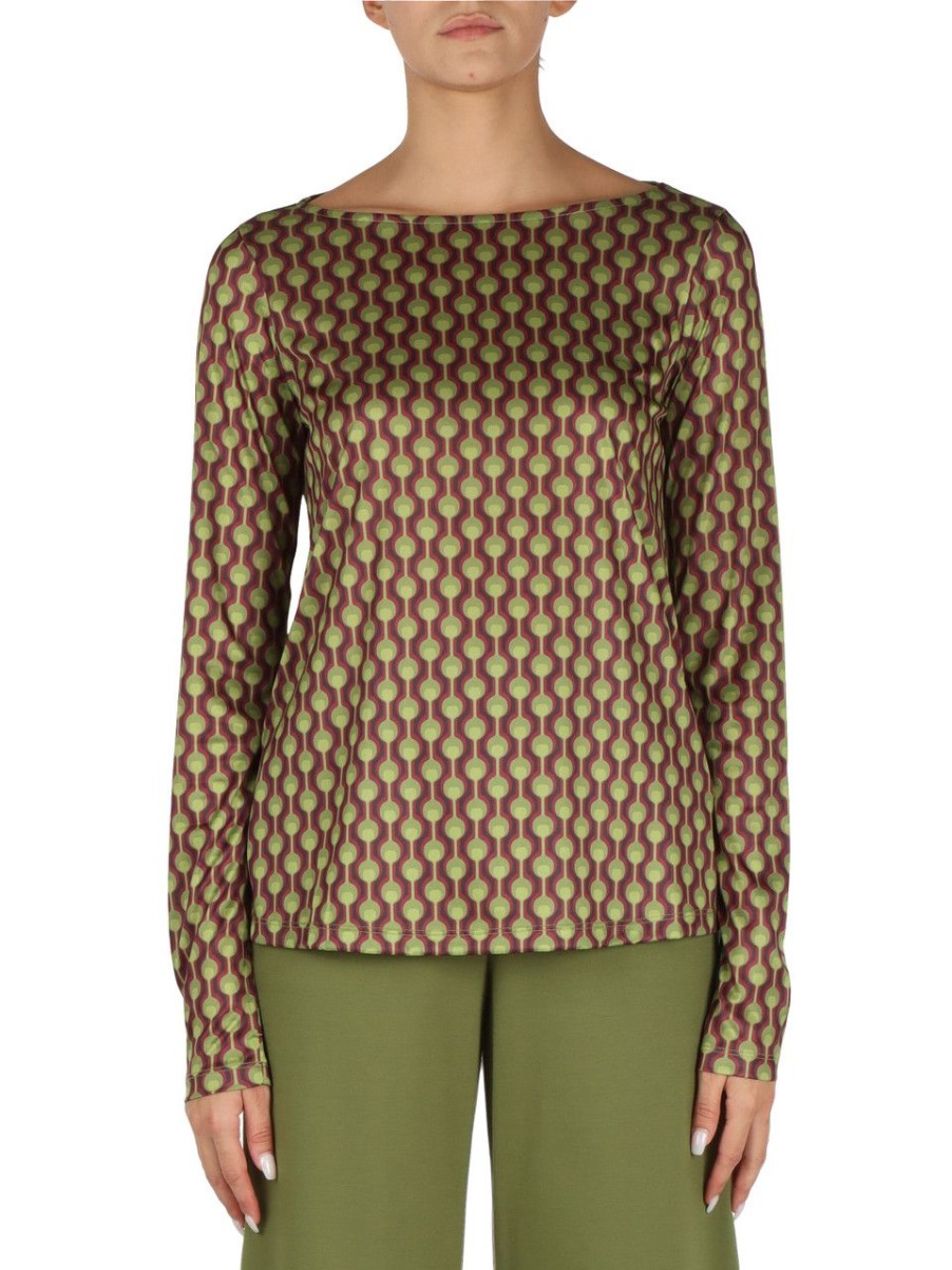 Donna MALìPARMI | T-Shirt Frieze Print Con Collo A Barchetta Verde