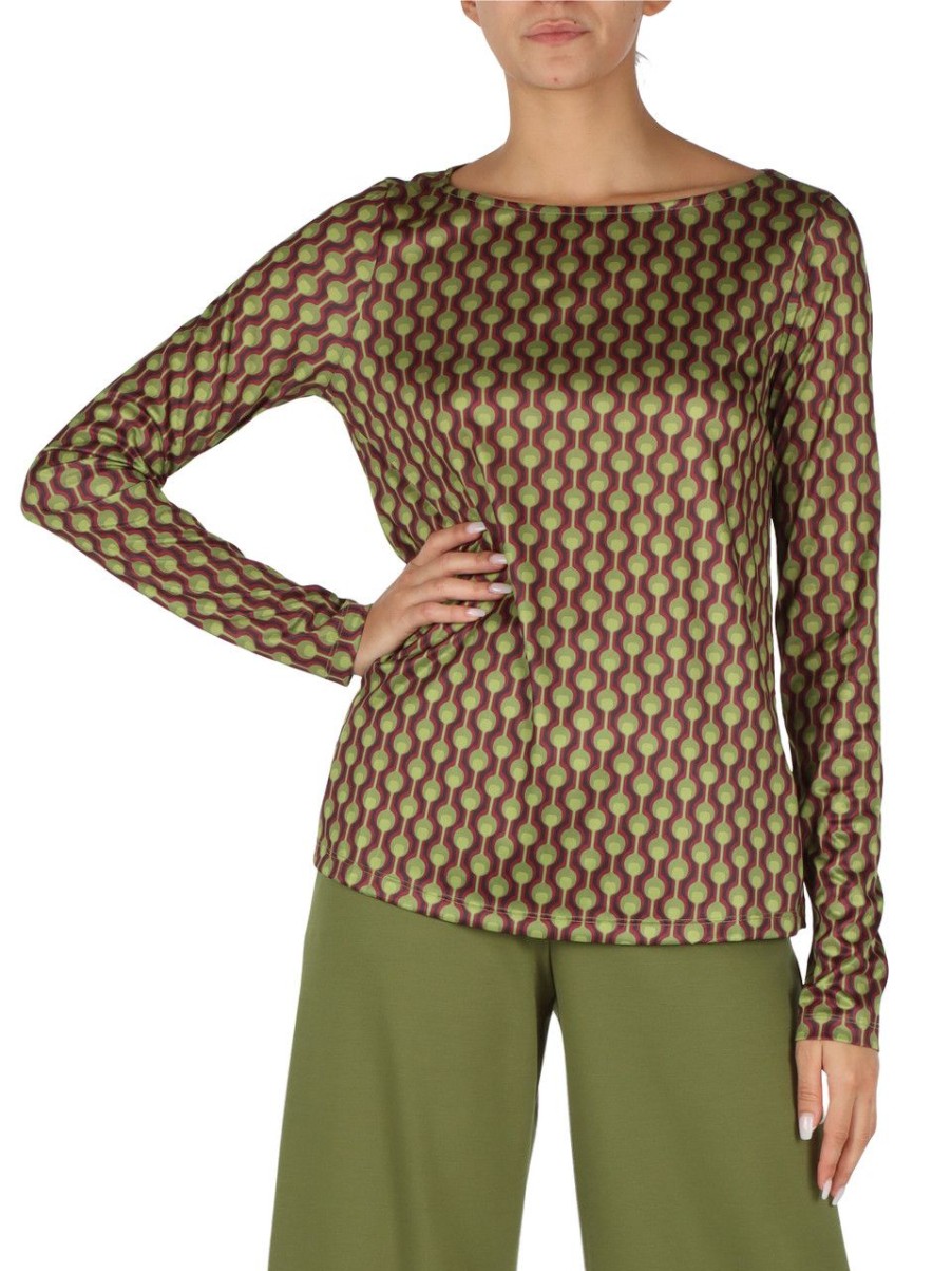 Donna MALìPARMI | T-Shirt Frieze Print Con Collo A Barchetta Verde