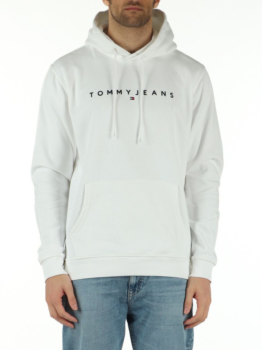 Uomo TOMMY JEANS | Felpa Con Cappuccio In Misto Cotone Bianco