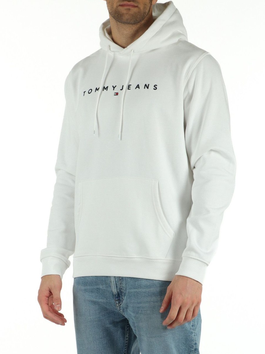 Uomo TOMMY JEANS | Felpa Con Cappuccio In Misto Cotone Bianco